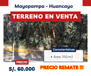 terreno en venta en mayopampa huancayo de 310m2