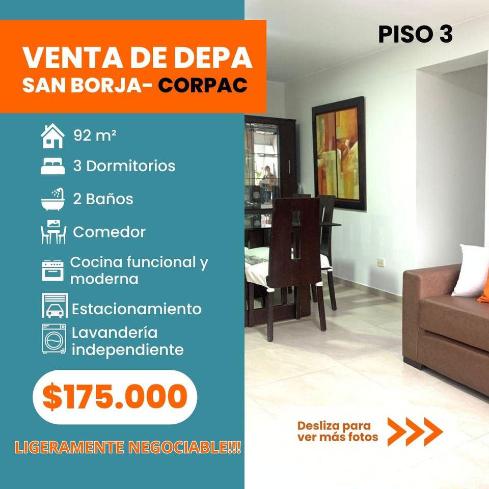 departamento en venta en corpac de 92m2